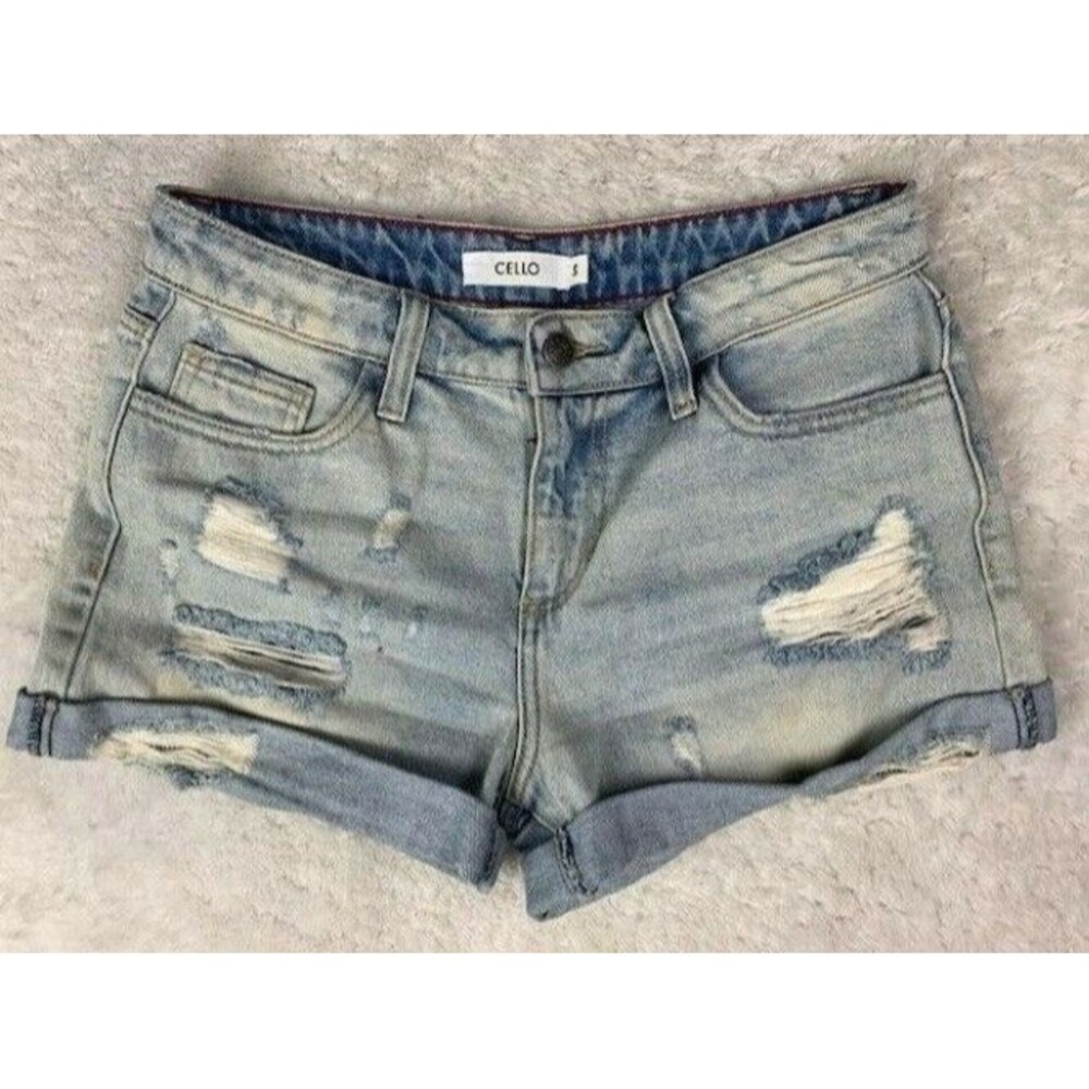 Cello Size S Womens Shorts Mid Rise Cotton Rip Torn Distressed Light Wash